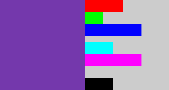 Hex color #7438ac - purple