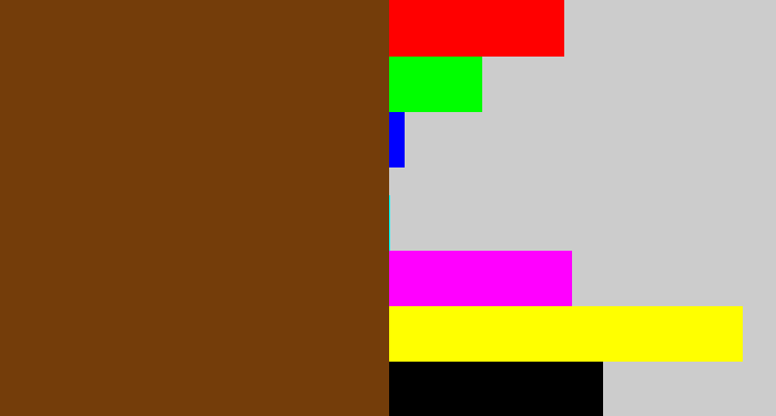 Hex color #743d0a - brown