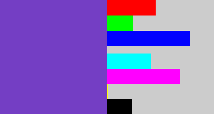 Hex color #743ec4 - bluey purple