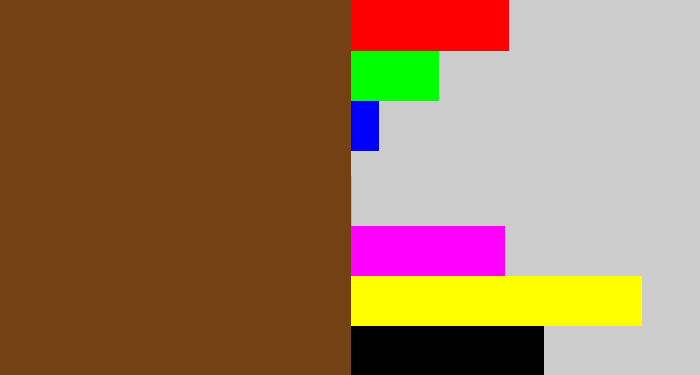 Hex color #744114 - medium brown