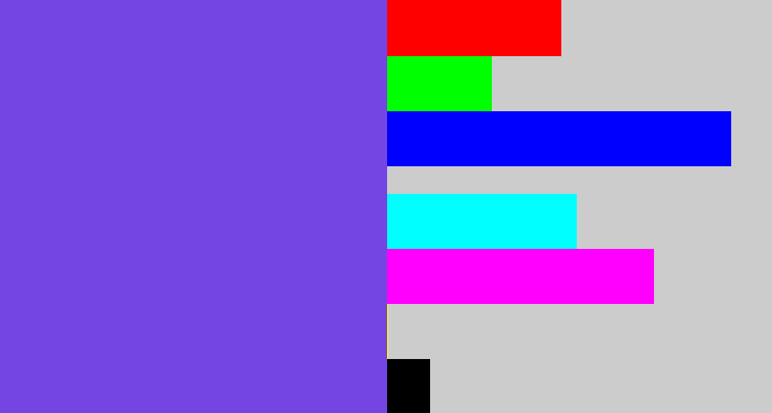 Hex color #7445e2 - bluish purple