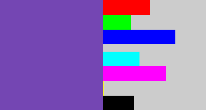 Hex color #7446b3 - bluey purple