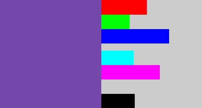 Hex color #7447ab - bluey purple