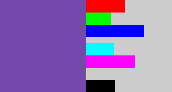 Hex color #7449ab - bluey purple