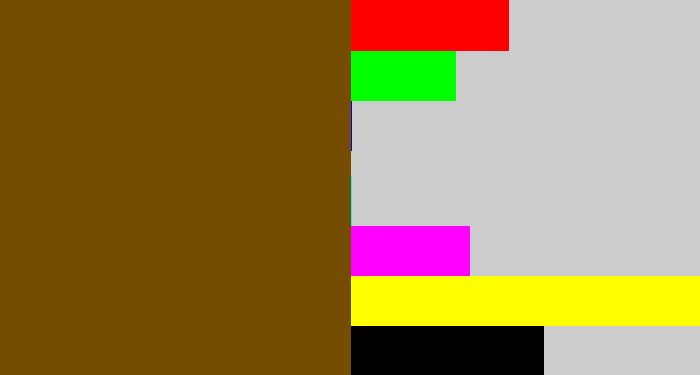 Hex color #744d00 - poop brown