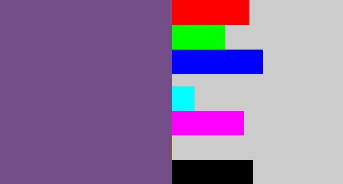 Hex color #744e86 - muted purple