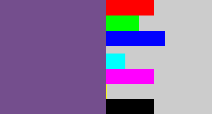 Hex color #744e8d - muted purple