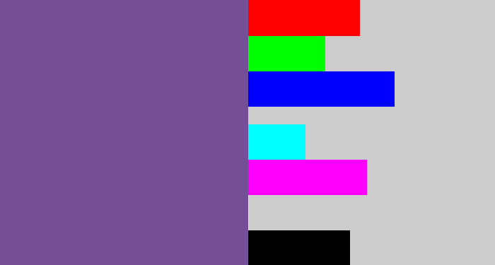 Hex color #744e96 - muted purple