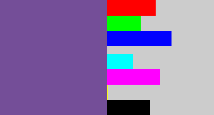 Hex color #744e98 - muted purple
