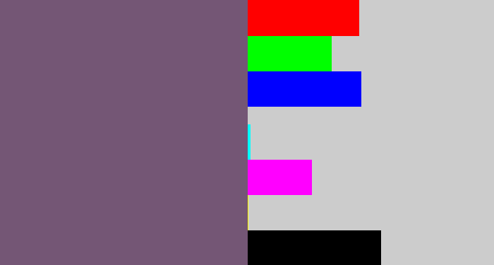 Hex color #745675 - dull purple