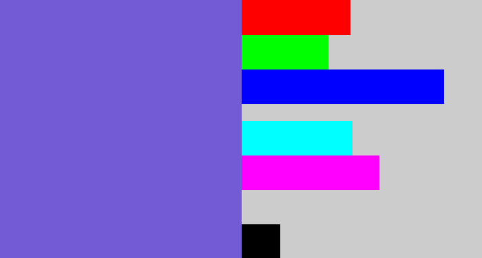 Hex color #745bd6 - light indigo
