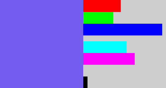 Hex color #745cf1 - purpley
