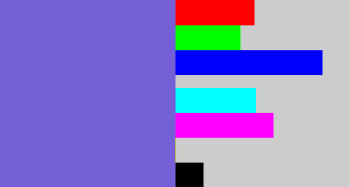 Hex color #745fd6 - light indigo