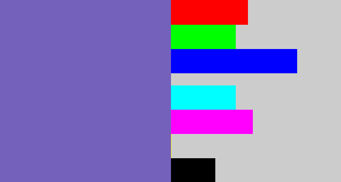Hex color #7461bc - light indigo