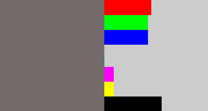 Hex color #746a6a - purplish grey