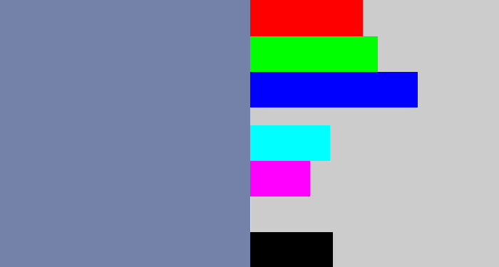 Hex color #7482aa - blue/grey