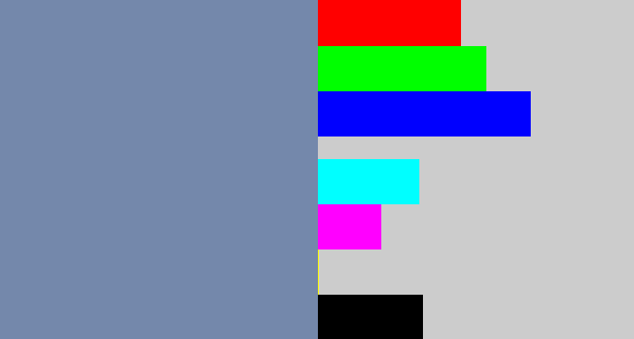 Hex color #7488ab - blue/grey