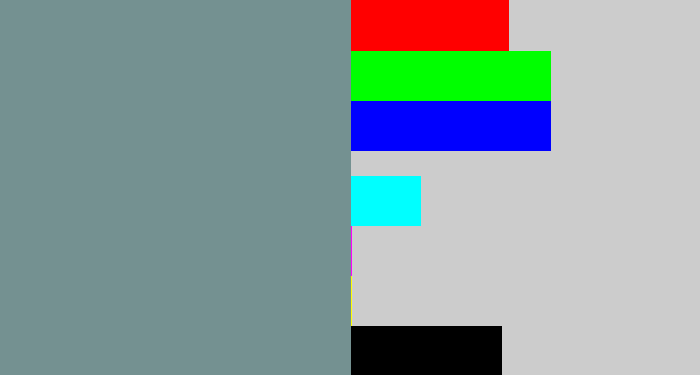 Hex color #749191 - bluish grey