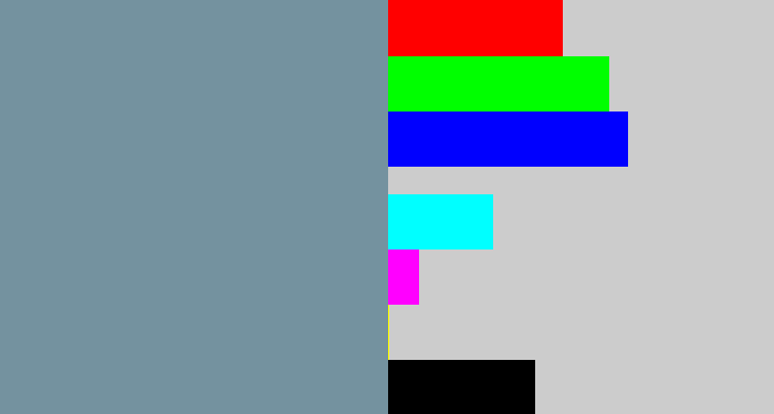 Hex color #74929f - blue/grey