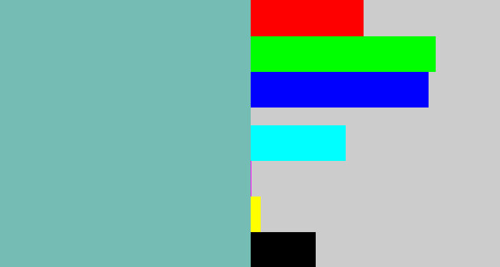 Hex color #74bcb4 - pale teal