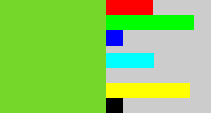Hex color #74d72a - apple green