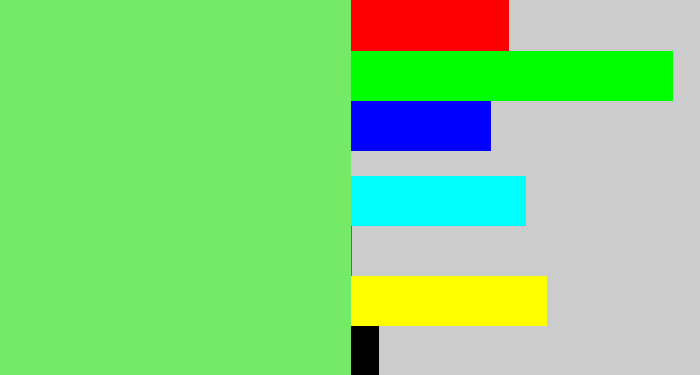 Hex color #74ea67 - lighter green