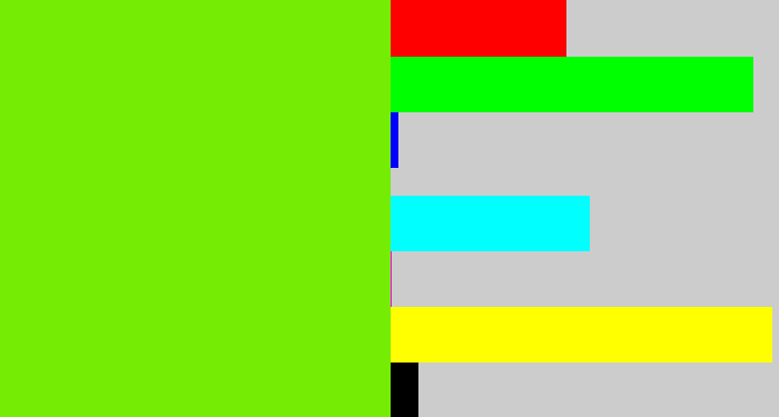 Hex color #74ec04 - bright lime green