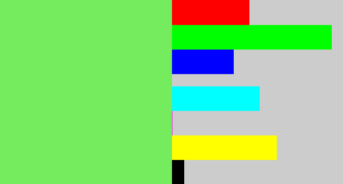 Hex color #74ec5d - lighter green