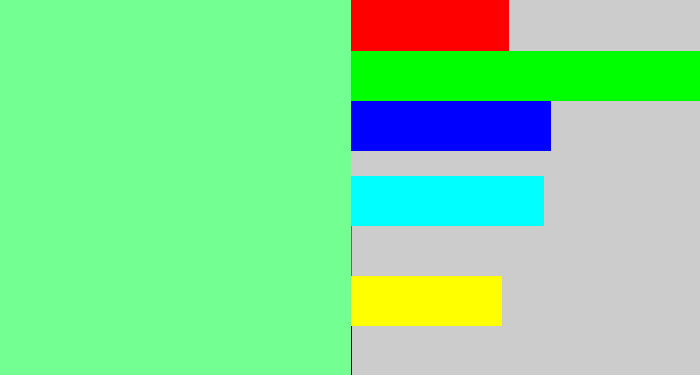 Hex color #74ff92 - light bluish green