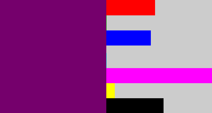 Hex color #75006c - rich purple