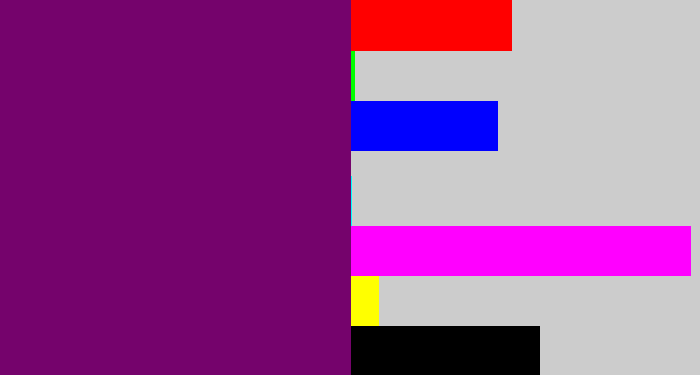Hex color #75036c - rich purple