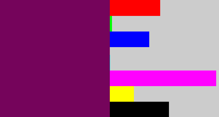 Hex color #75045b - rich purple