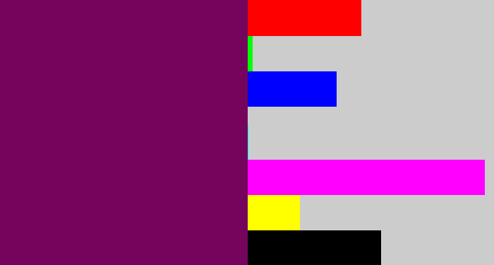 Hex color #75055c - rich purple