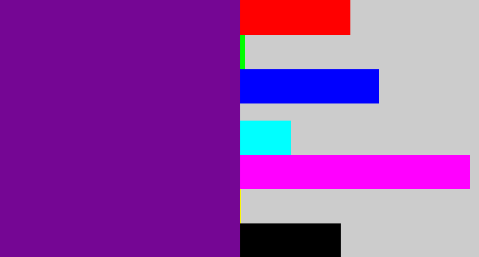 Hex color #750694 - purple
