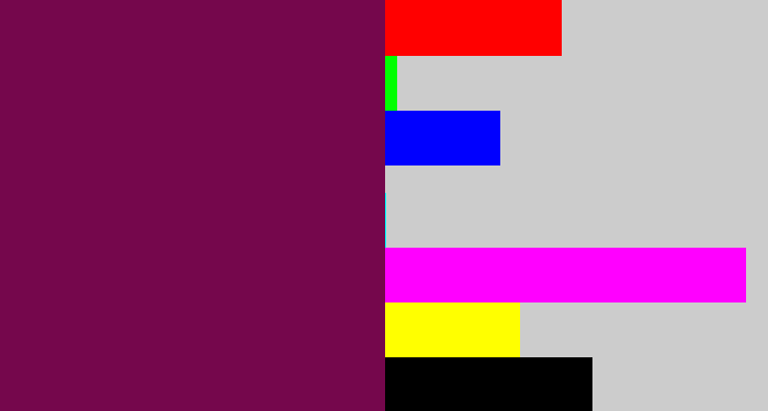 Hex color #75074c - velvet