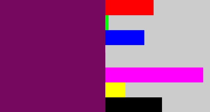 Hex color #75085f - rich purple