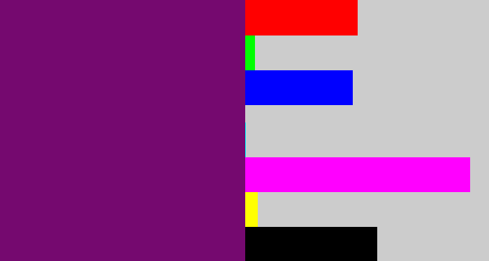 Hex color #75096f - darkish purple