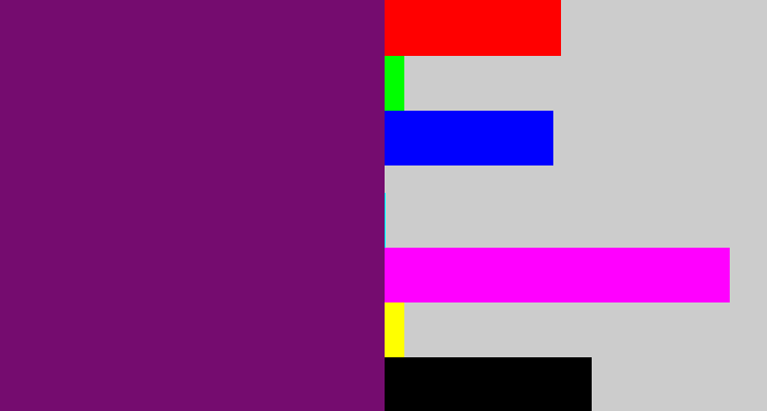 Hex color #750c6f - darkish purple