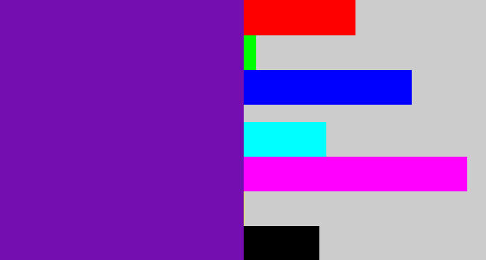 Hex color #750eb0 - purple