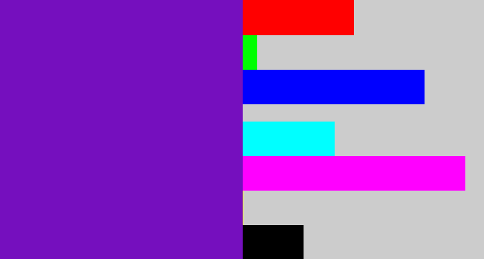 Hex color #750fbe - purple/blue