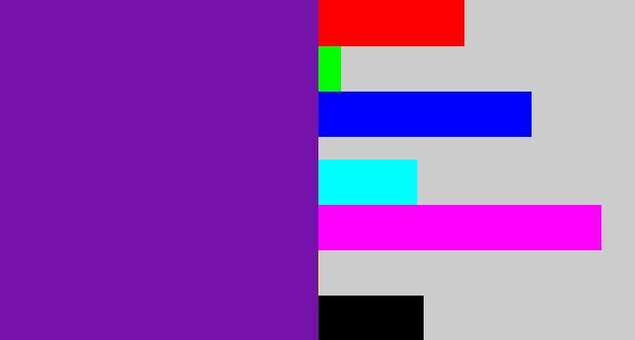 Hex color #7512aa - purple