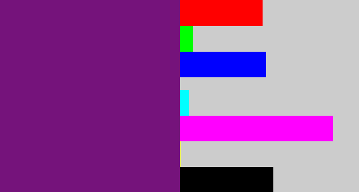 Hex color #75137b - darkish purple