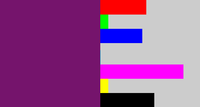 Hex color #75146c - darkish purple