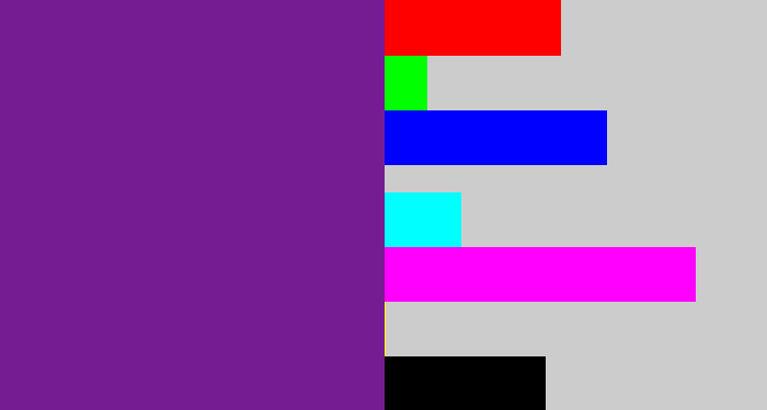 Hex color #751c93 - purple