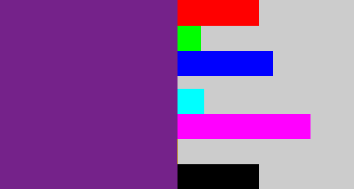 Hex color #75228a - purple