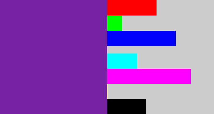 Hex color #7523a2 - purple