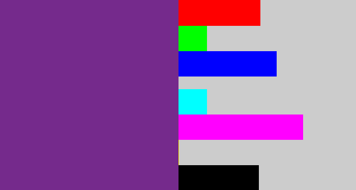Hex color #752a8c - purple