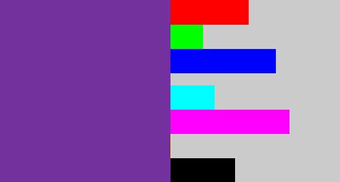 Hex color #75309f - purple