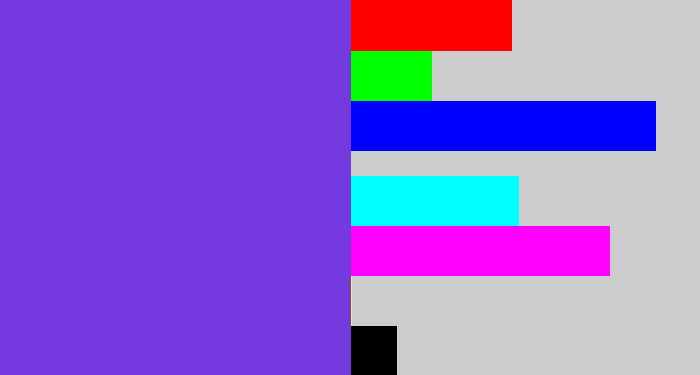 Hex color #753adf - bluish purple