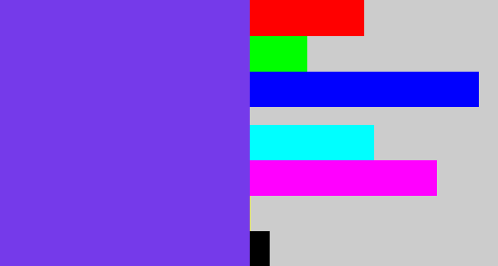 Hex color #753aea - bluish purple
